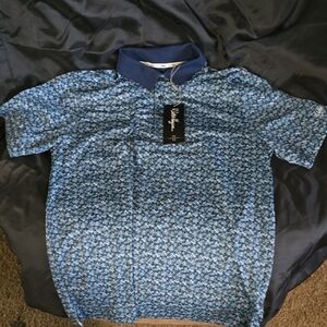 Navy Blue Floral Polo Shirt